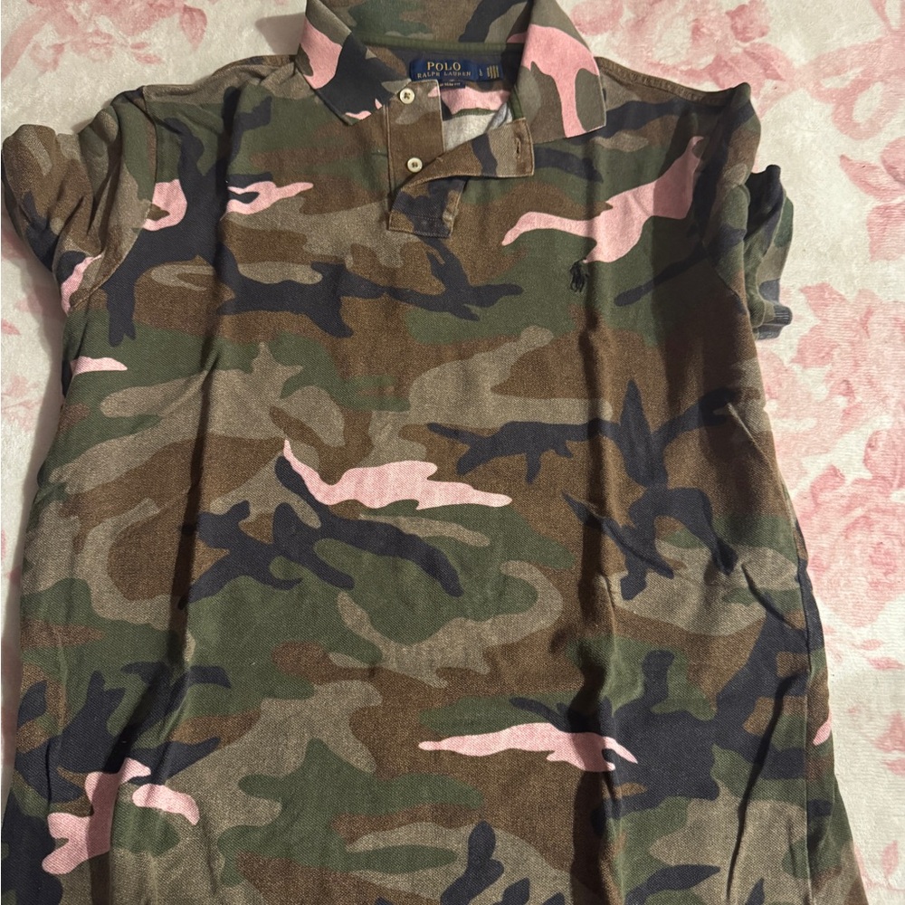 Polo by Ralph Lauren men’s  Camouflage Polo Shirt - Green and Pink